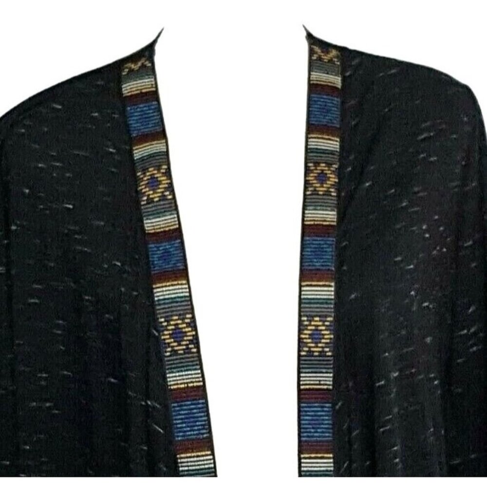 BKE Women's Open Cardigan Black Small Tribal Aztec Trim 3/4 Sleeve